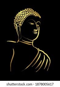 Golden buddha with golden border paint brush isolate on black
