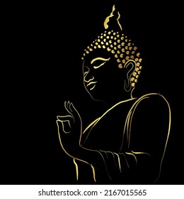 Golden buddha brush stroke painting vector design over black background