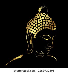 Golden Buddha face brush stroke over black background