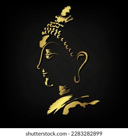 Golden Buddha face brush stroke over black background
