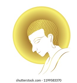 Golden buddha head with golden border element isolate on white background