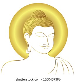 Golden buddha head with golden border element isolate on white background