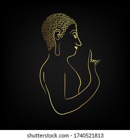 Golden buddha head with golden border element isolate on black background (Vector flat concept)