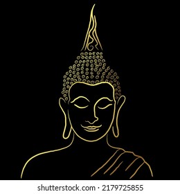 Golden buddha line painting vector design over black background