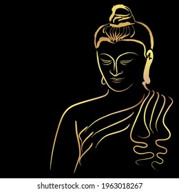 Golden buddha with paint golden border element  isolate on black background (Vector flat concept)