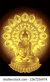 Golden Buddha Siddhartha gautama sit on lotus with gold abstract star design