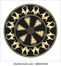 Golden Buddha Silhouette Mandala. Ethnic Indian Magic Symbol Mandala. Traditional Ornament.