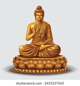 Golden Buddha statue. abstract vector illustration white background. 