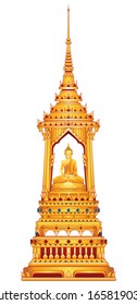 Golden Buddha statue in  movable throne. Graphic vector