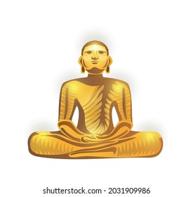 Golden buddha statue on white background cartoon vector illustration