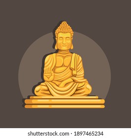 Religiös-Symbol der Golden Buddha-Statue in Cartoon-Vektorgrafik 