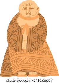 Golden Buddha statue smiling, Asian religious sculpture, Buddhist art vector illustration. Tranquility, meditation, and spiritual peace.