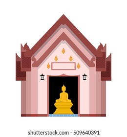 Golden Buddha statue in Thai temple, vector