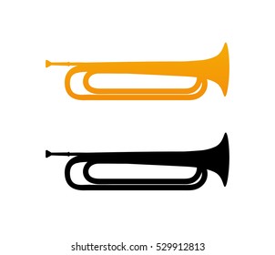 Golden Bugle Icon with Black Silhouette isolated on white background.