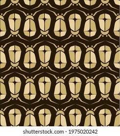 Golden bugs - seamless vector pattern on dark brown background