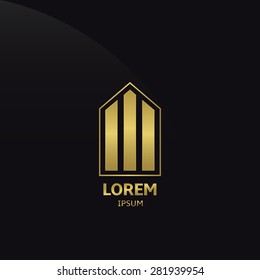 Golden Building Company Logo on the black background. Vector illustration.