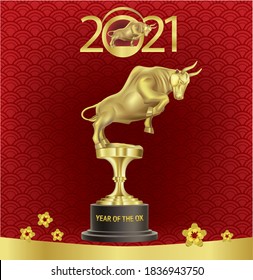 Golden Bull Award.A golden bull. Statue on a red background