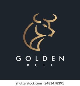 Golden Bull Bison Logo design vector template Linear Outline Style Icon Symbol design on Black background