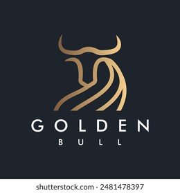 Golden Bull Bison Logo design vector template Linear Outline Style Icon Symbol design on Black background