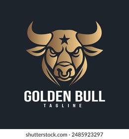 Golden Bull logo gold gradient style bull head. has sharp horns and a ring on his nose, a star on his forehead for business related to finance, investments, sports teams