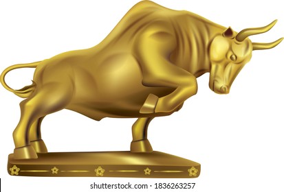 A golden bull. Statue on a white background