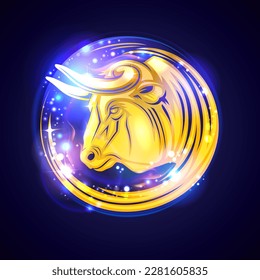 Golden bull symbol vector illustartion, circle logo bull head