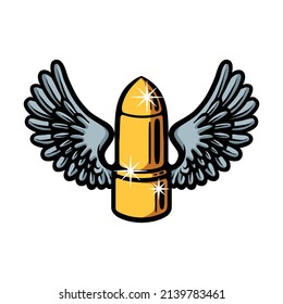 Balazo dorado con alas ilustración vectorial de dibujos animados