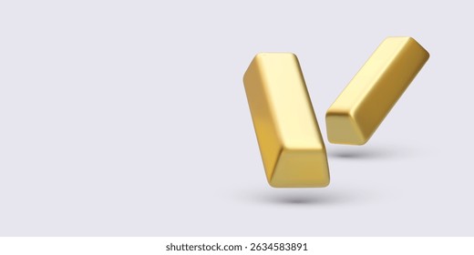 Golden Bullion Bars Floating with Shadow on Light Background. Ideal for Wealth, Investment, Finance, and Luxury Concepts. Glossy, Minimalist, and Realistic Vector Illustration.