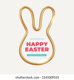 Golden bunny frame with lettering. Easter holiday vector background. 