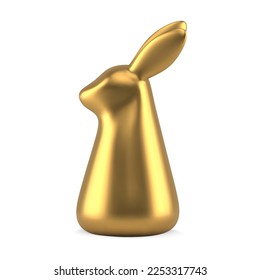 Golden bunny minimalist statuette Eater rabbit bauble 3d icon decor element realistic vector illustration. Hare metallic toy premium creative art wild mammal animal character for holiday celebration