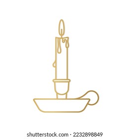 golden burning candle in candlestick with handle- vector illustration