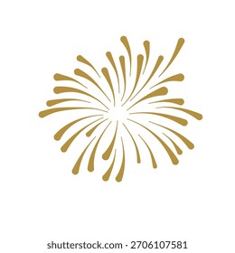 Golden burst design element on white. Abstract starburst, firework, or sun illustration. Festive, celebratory, and decorative graphic for invitations, backgrounds, or logos.