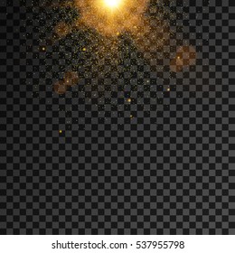 Golden burst, light effect on transparent background, vector