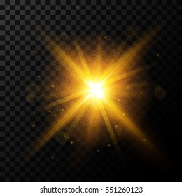 Golden Burst, Light Effect On Transparent Background, Vector