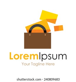 Golden business brown briefcase elements icon logo