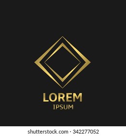 Golden business logo icon, abstract rhomb emblem. Vector illustration