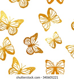 golden butterflies seamless pattern