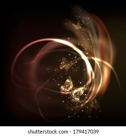 Golden butterfly. Abstract vector frame