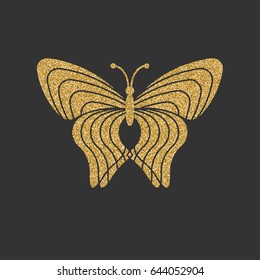 Golden butterfly with decorative linear pattern. Vector illustration.