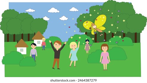 a golden butterfly flew to people