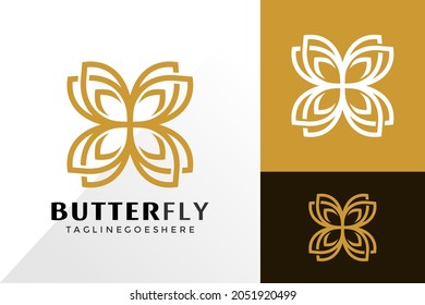 Golden Butterfly Floral Logo Vector Design, Creative Logos Designs Concept for Template