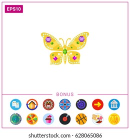 Golden butterfly in gems vector icon