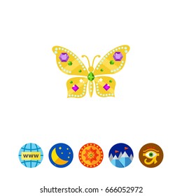 Golden butterfly in gems vector icon