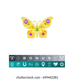Golden butterfly in gems vector icon