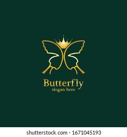 Golden Butterfly logo. Royal butterfly logotype