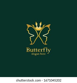 Golden Butterfly logo. Royal butterfly logotype