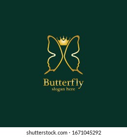 Golden Butterfly logo. Royal butterfly logotype