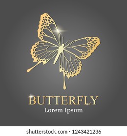 golden butterfly logo. Vector illustration. Golden butterfly silhouette. company logo