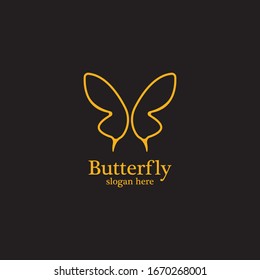Golden butterfly on black background.logo template for beauty salon,spa salon,etc.