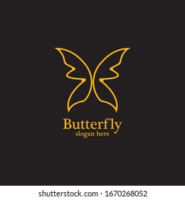 Golden butterfly on black background.logo template for beauty salon,spa salon,etc.